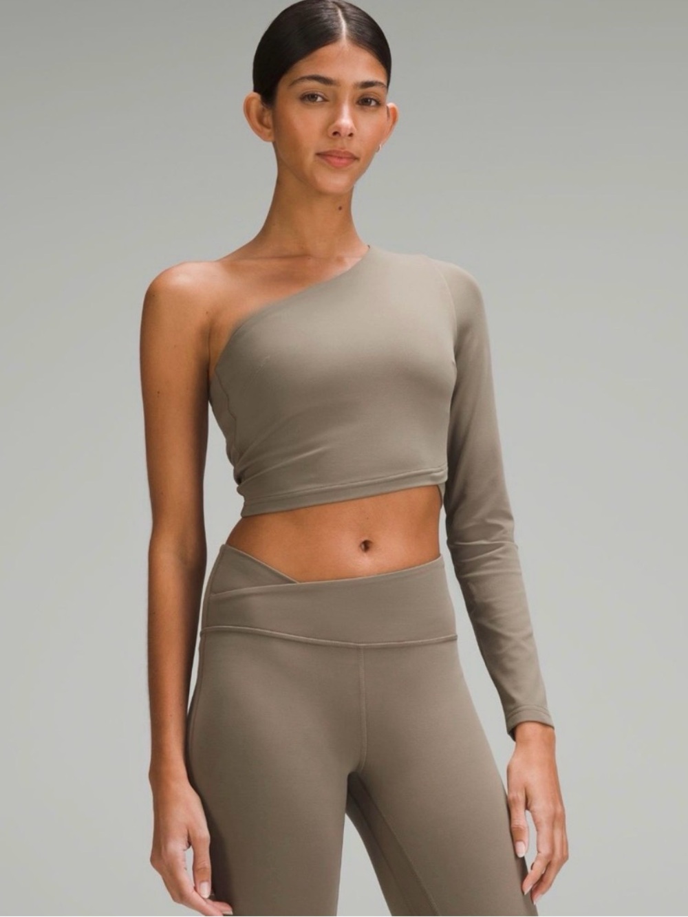 lululemon athletica One-Shoulder Long-Sleeve Crop Top in Taupe